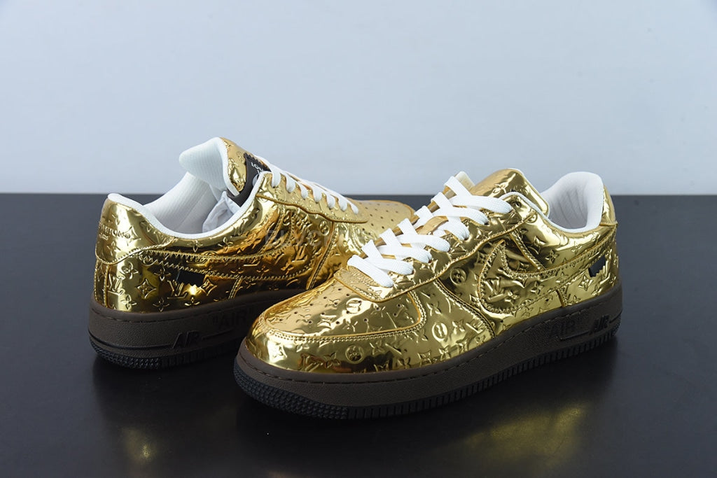 Louis Vuitton Nike Air Force 1 Low By Virgil Abloh Metallic Gold 100%  Authentic