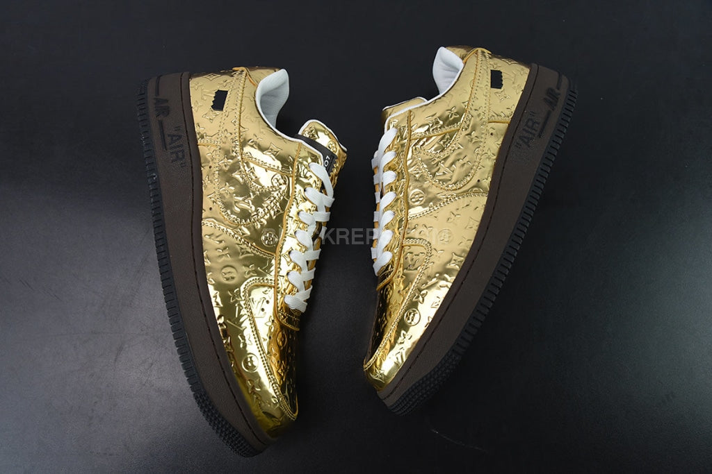 Louis Vuitton x Nike Air Force 1 Low “Virgil Abloh” Metallic Gold Size 11