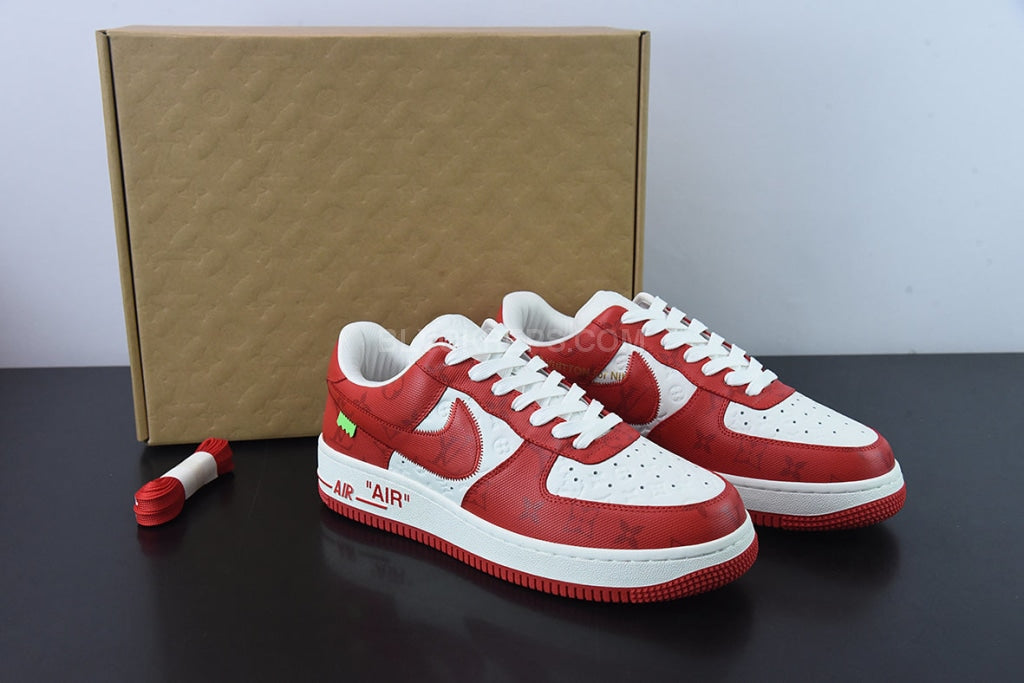 louis vuitton nike air force 1 low by virgil abloh white red